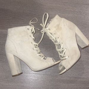Sam Edelman Peep-Toe Suede Cream Bootie